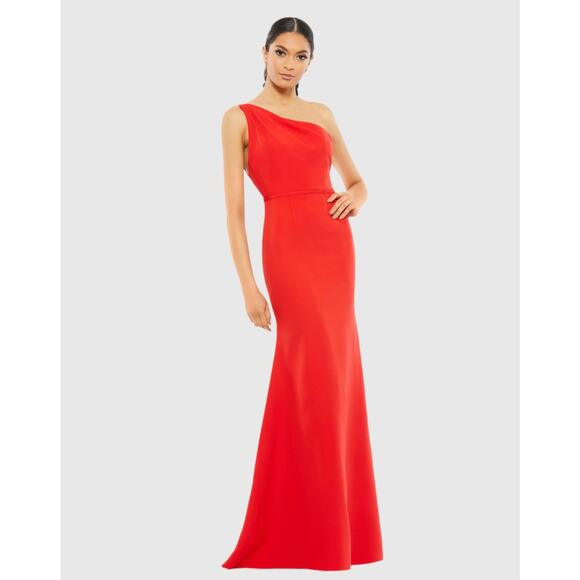 Mac Duggal 26266 Red One Shoulder Jersey Mermaid Gown Size 6 - Picture 1 of 7